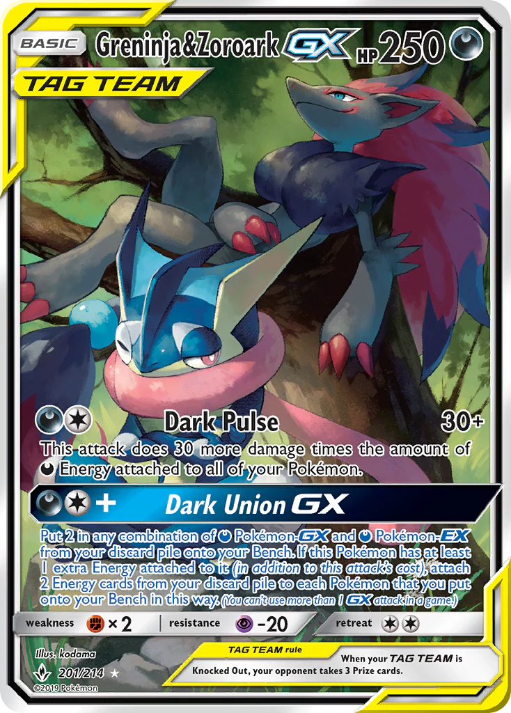 Unbroken Bonds 201 Greninja & Zoroark-GX