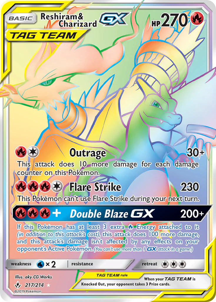 Unbroken Bonds 217 Reshiram & Charizard-GX