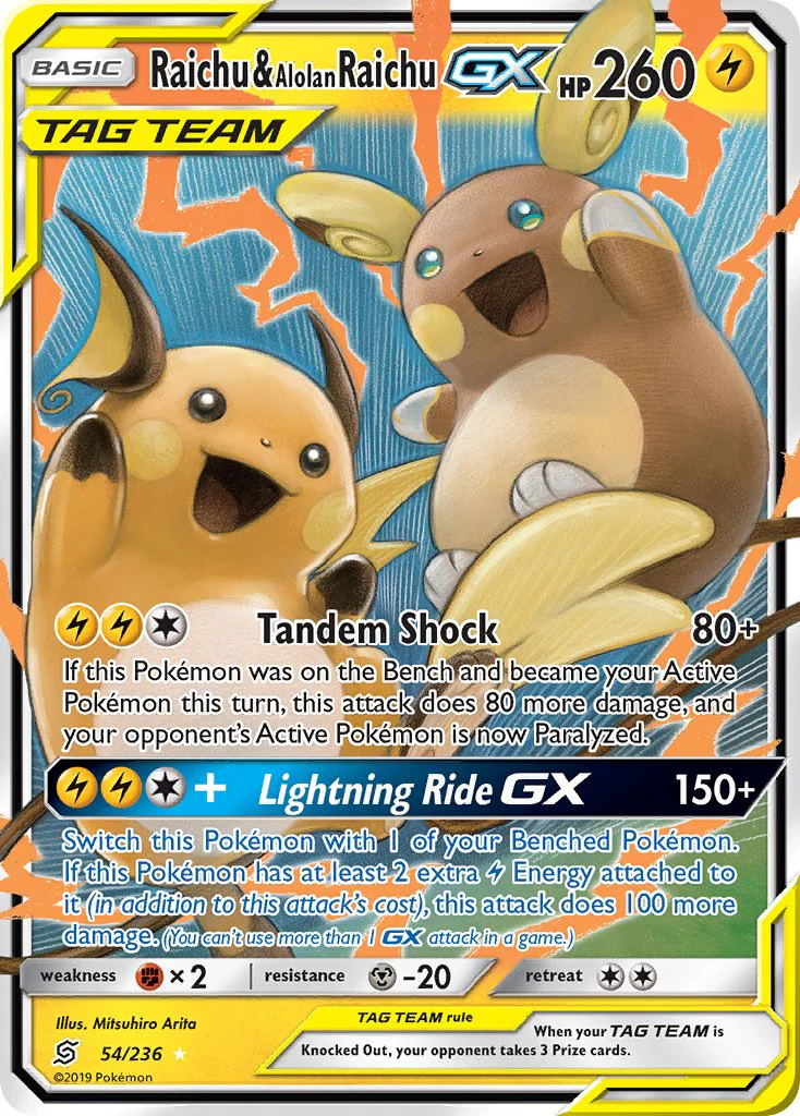 Unified Minds 054 Raichu & Alolan Raichu-GX